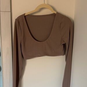 Elegant Brown Long Sleeve Women's Top